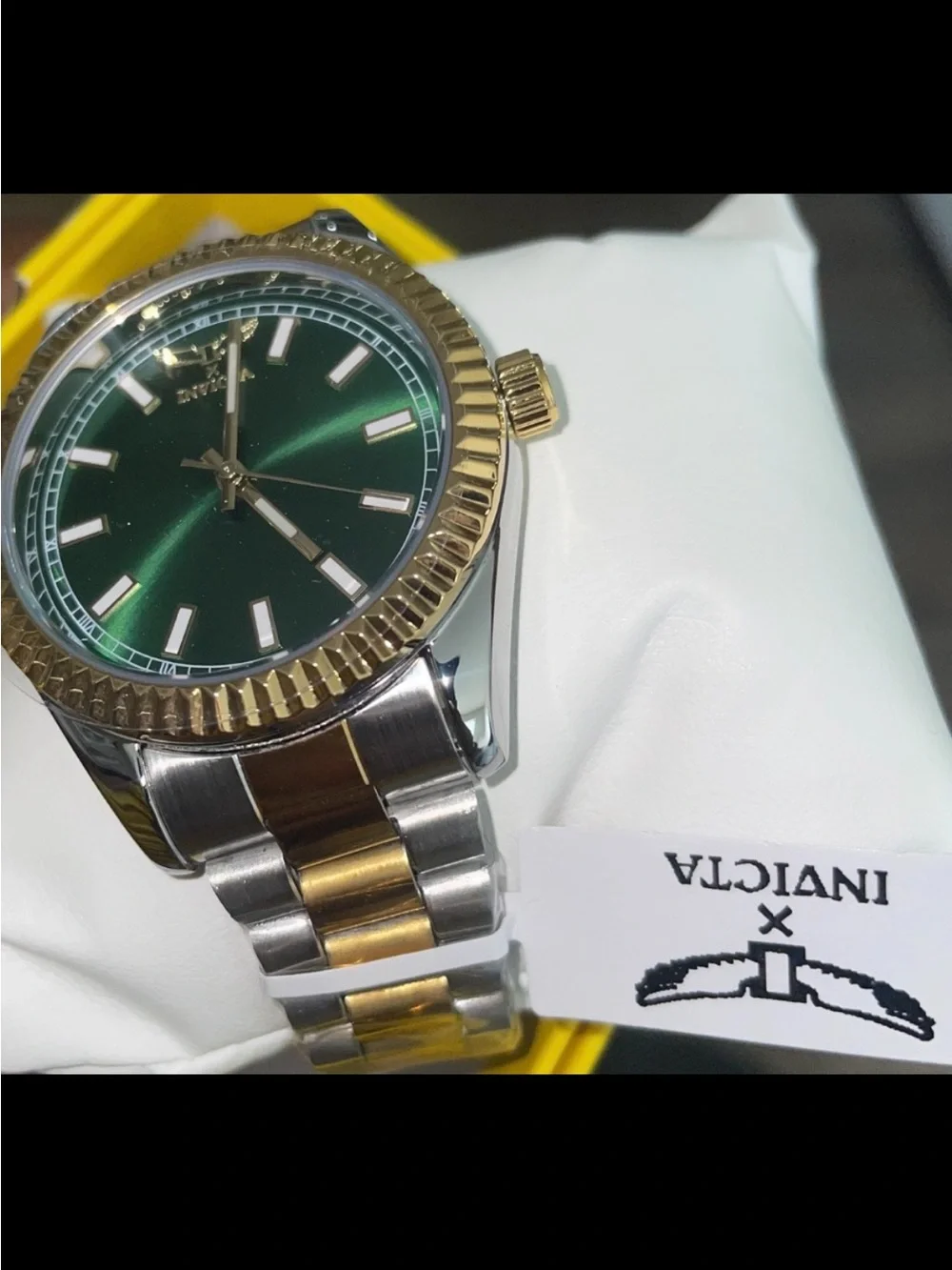 Invicta Two-Tone Gold & Silver Watch with Green Sunburst Dial 69012